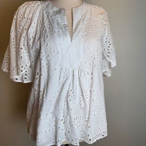 White Eyelet Finley Flutter Sleeve Top- Tuckernuck- Size L